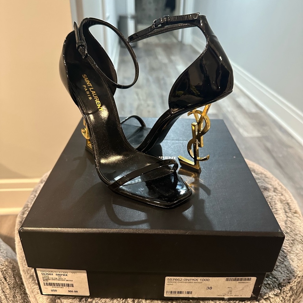 Saint Laurent Black Heels with Gold Accent